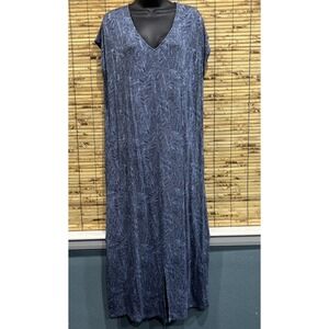 J. Jill Blue Maxi Dress Sz M Tall Palm Print Jersey Knit Stretch Coastal Modest